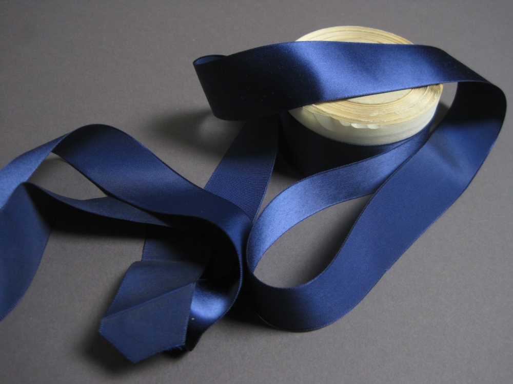 Vintage 30s Navy blue satin ribbon rayon 1.5 inch wide Antique Ribbon
