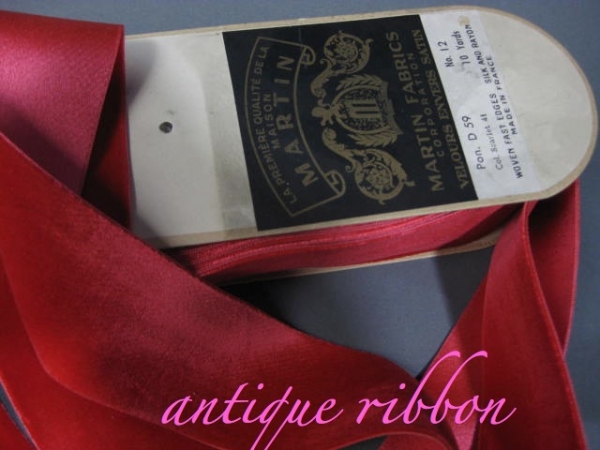 Vintage red silk velvet ribbon 