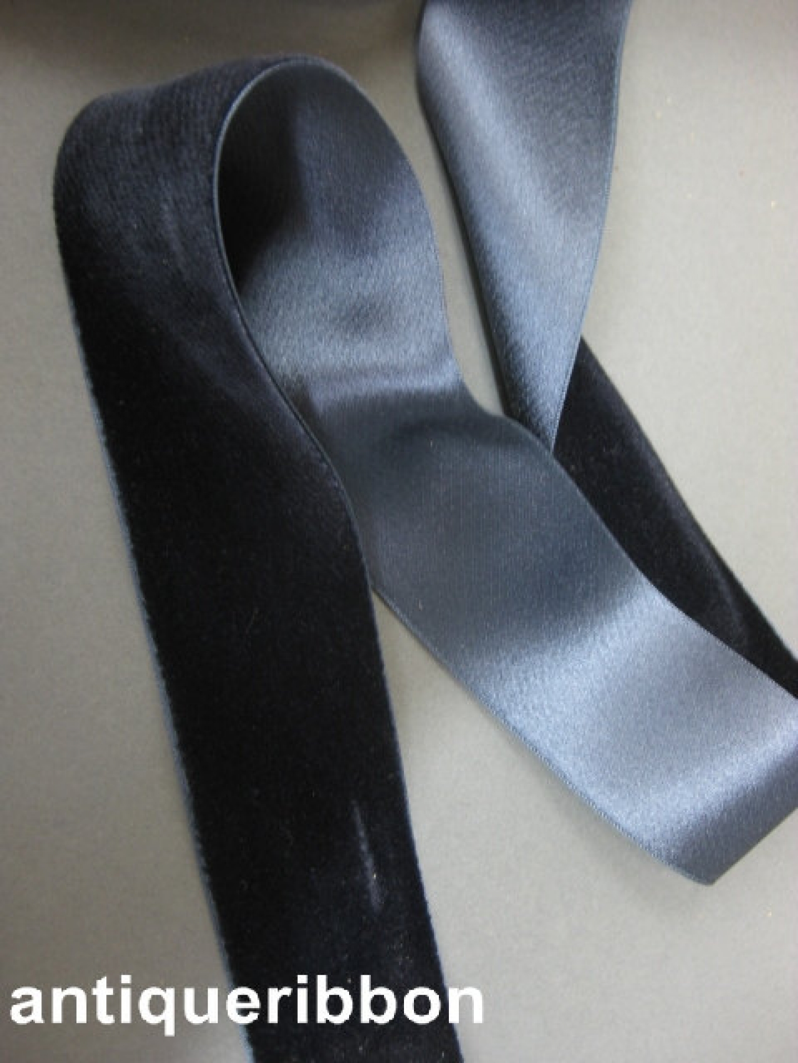 Vintage ribbon 1920s silk velvet 1 5/8 in Indigo blue