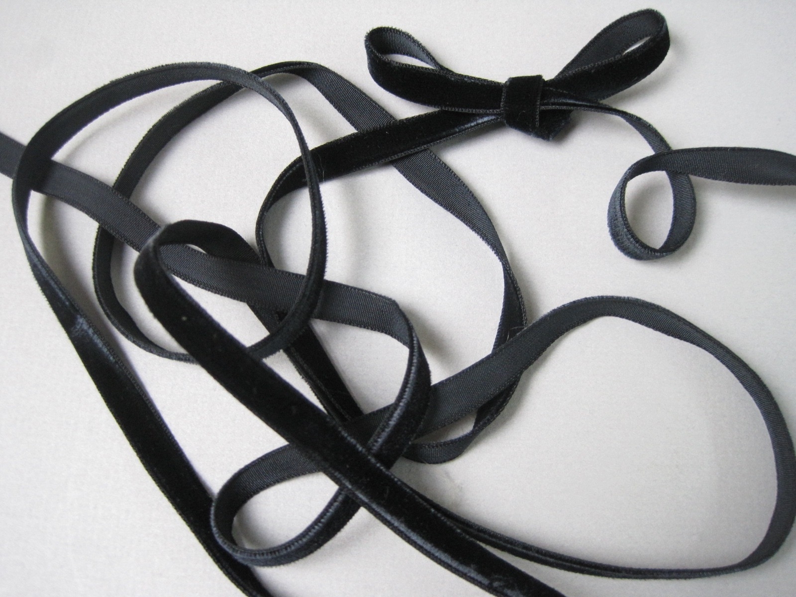 Narrow black velvet vintage ribbon 3/8 inch width