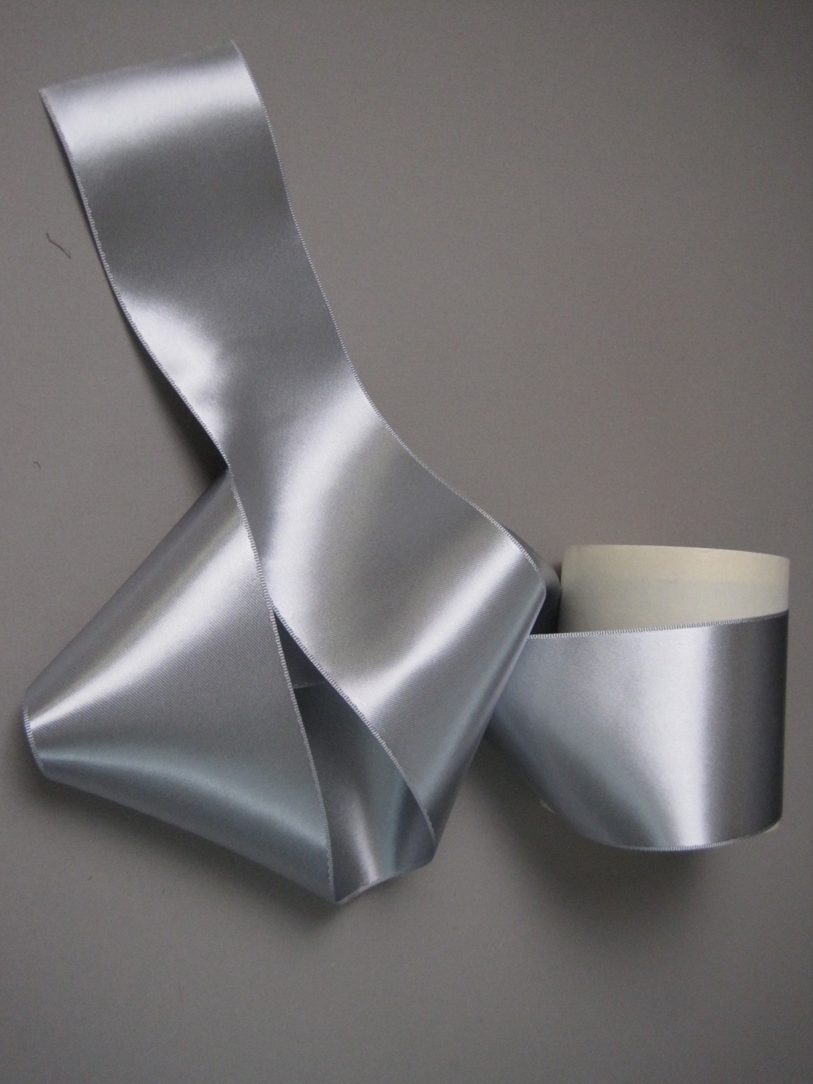 Wide silver gray ribbon double side satin high sheen rayon 3 inch wide