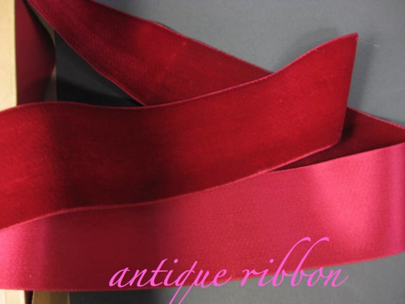 Vintage ribbon French velvet cotton w silk 2 1/4 inch Red Rasberry