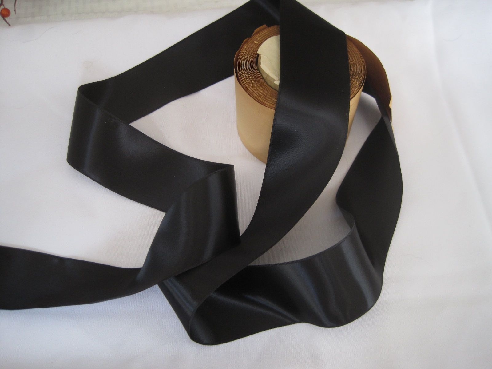 Vintage 30s Wide black satin ribbon double side satin 4-1/4 inch