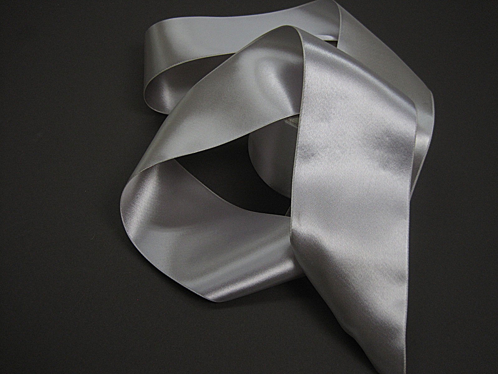 Wide silver gray ribbon double side satin high sheen rayon 3 inch width