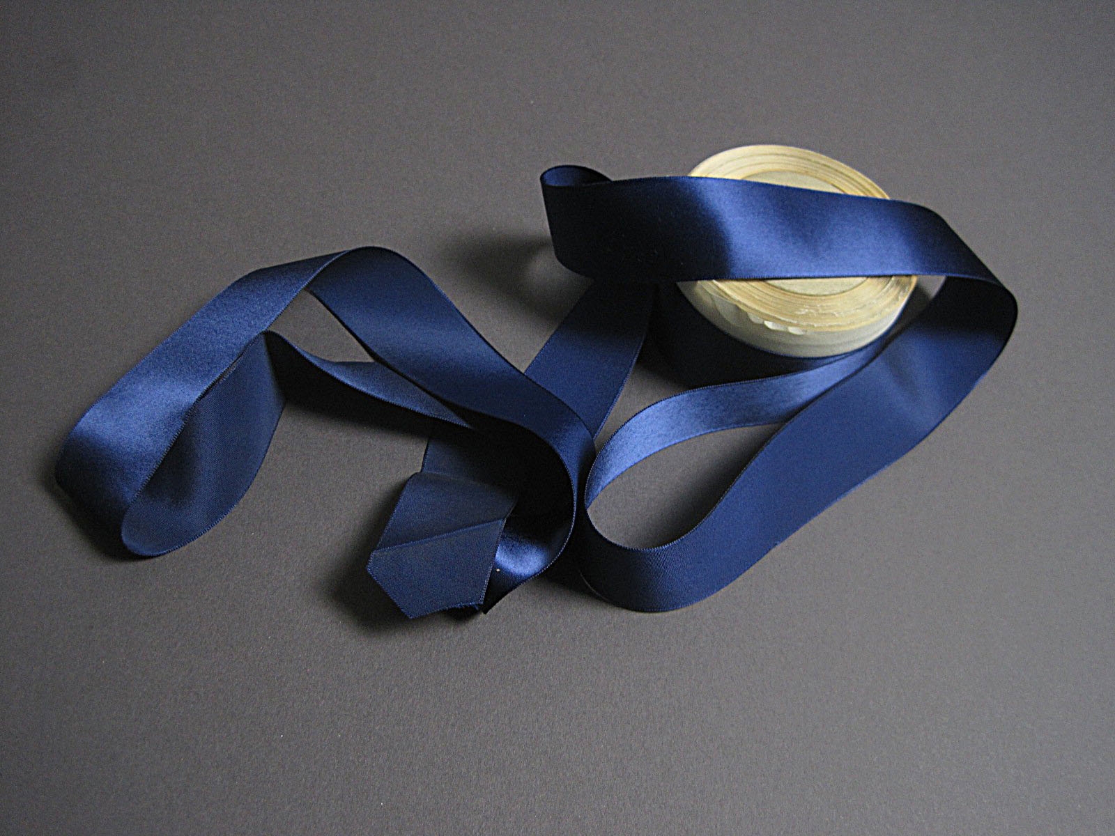 Vintage 30s Navy blue satin ribbon rayon 1.5 inch wide
