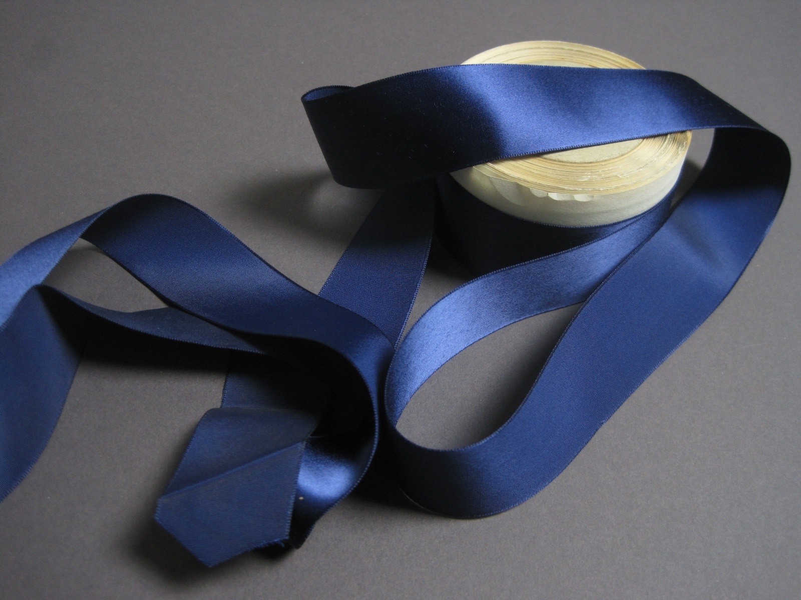 Vintage 30s Navy blue satin ribbon rayon 1.5 inch wide