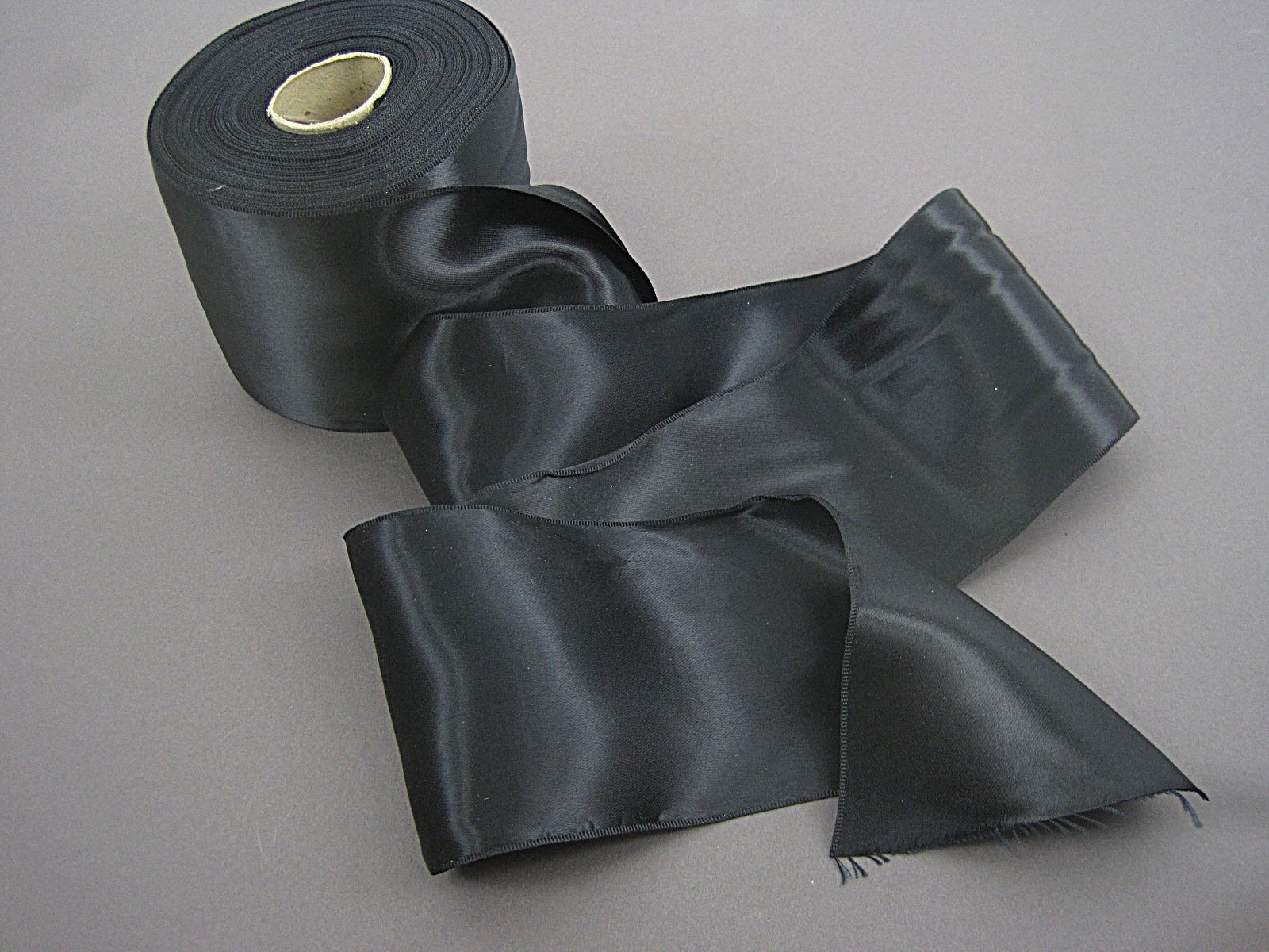 Vintage 30s Wide black satin ribbon double side satin 4-1/4 inch