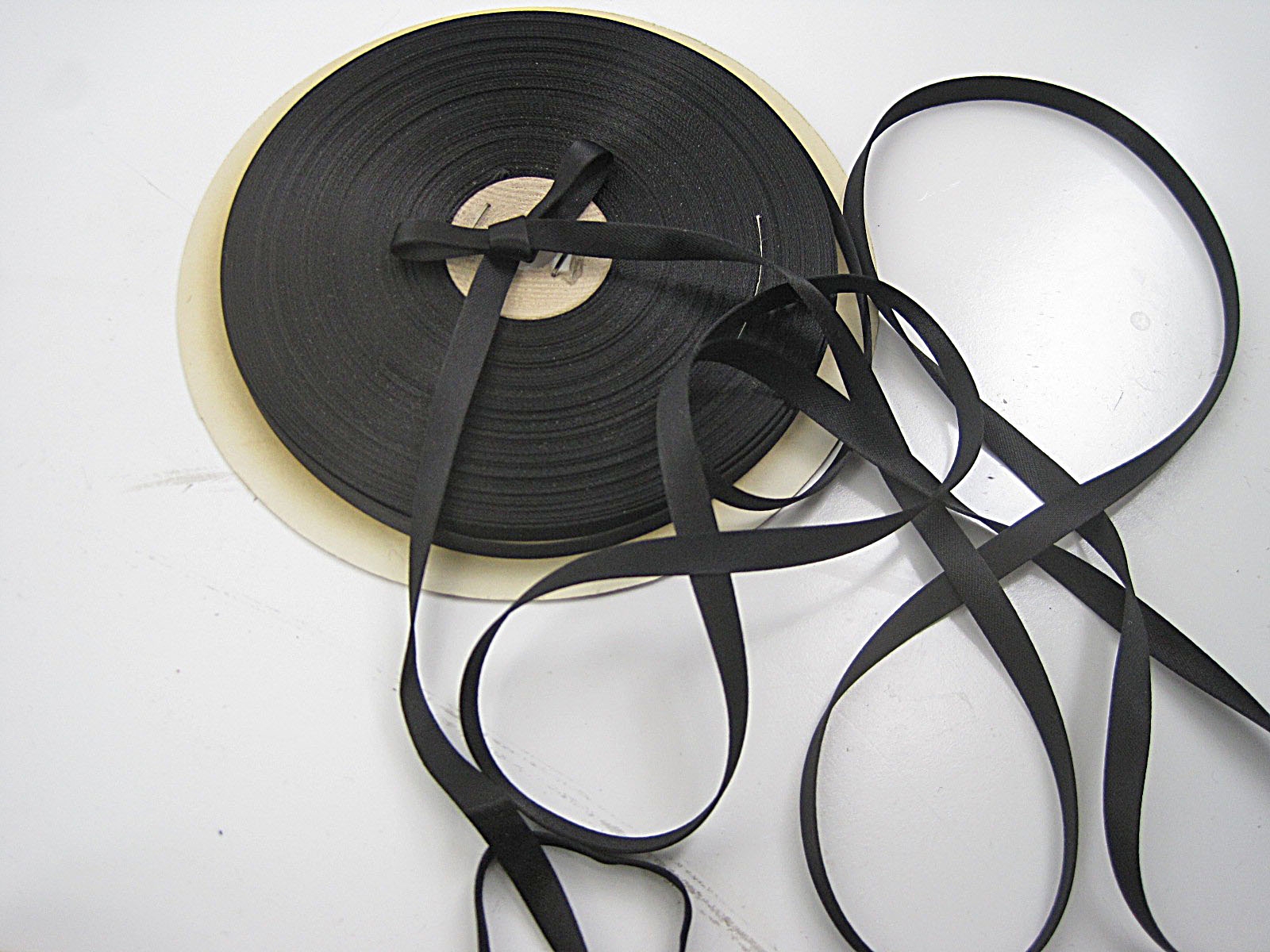 30s Vintage Tubular satin ribbon Black 3/8 inch wide