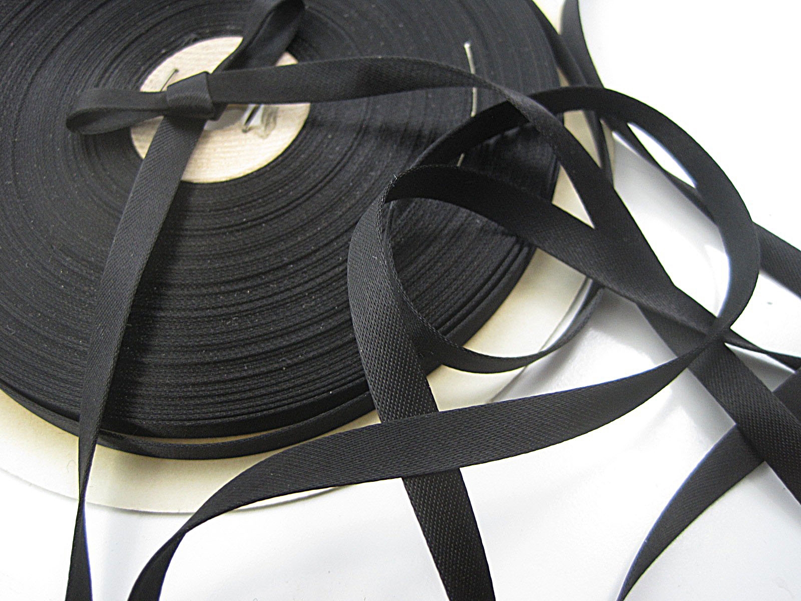 30s Vintage Tubular satin ribbon Black 3/8 inch wide