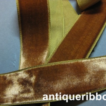 Vintage ribbon 1940s rayon velvet 1 in Sienna brown Y809