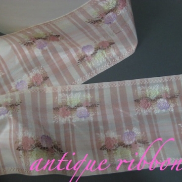 French Vintage ribbon 1930s rayon 4 1/2 in pink floral 