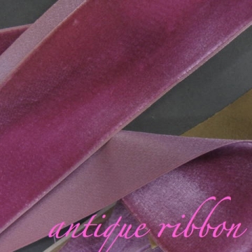 French Vintage ribbon wide velvet w silk and cotton 2 1/4 inch mauve pink
