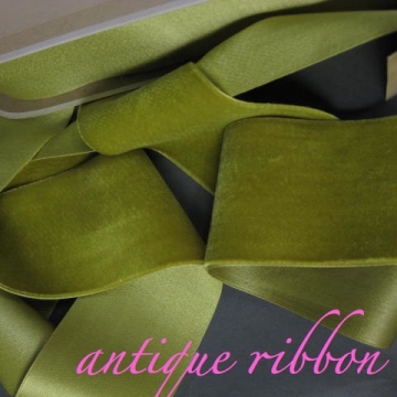 Vintage French velvet ribbon Victorian era Silk w cotton 2 1/4 inch Absinthe