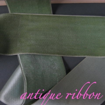 Vintage ribbon aqua French velvet silk and cotton 2 1/4 inch