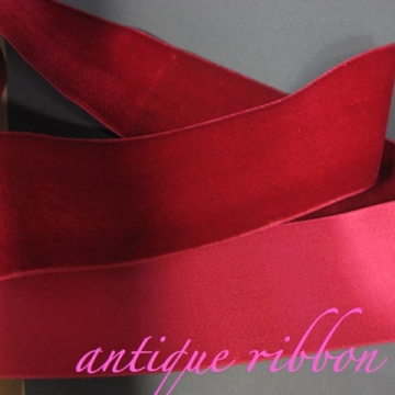 Vintage ribbon French velvet cotton w silk 2 1/4 inch Red Rasberry Vintage ribbon French velvet cotton w silk 2 1/4 inch Red Rasberry