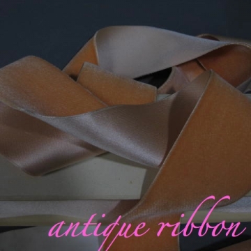 Vintage ribbon French velvet cotton w silk 2 1/4 inch peach