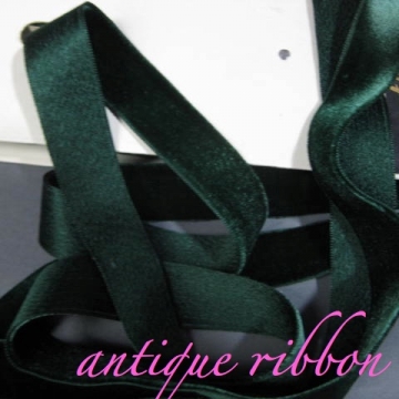 Vintage ribbon French velvet cotton w silk 5/8 inch hunter green 