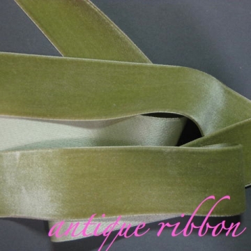 Vintage ribbon French velvet cotton w silk 1 3/8 inch nile green 