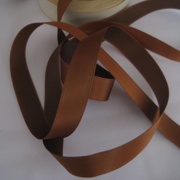 Vintage 30s French Satin ribbon trim Rayon Medium brown 5/8 inch