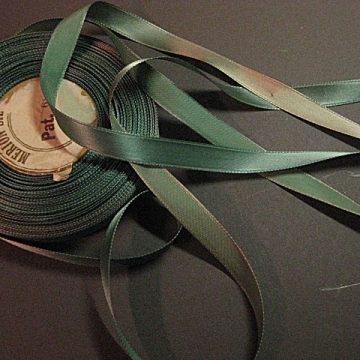 Vintage 30s Rayon satin ribbon Faded teal green blue narrow 3/8 inch