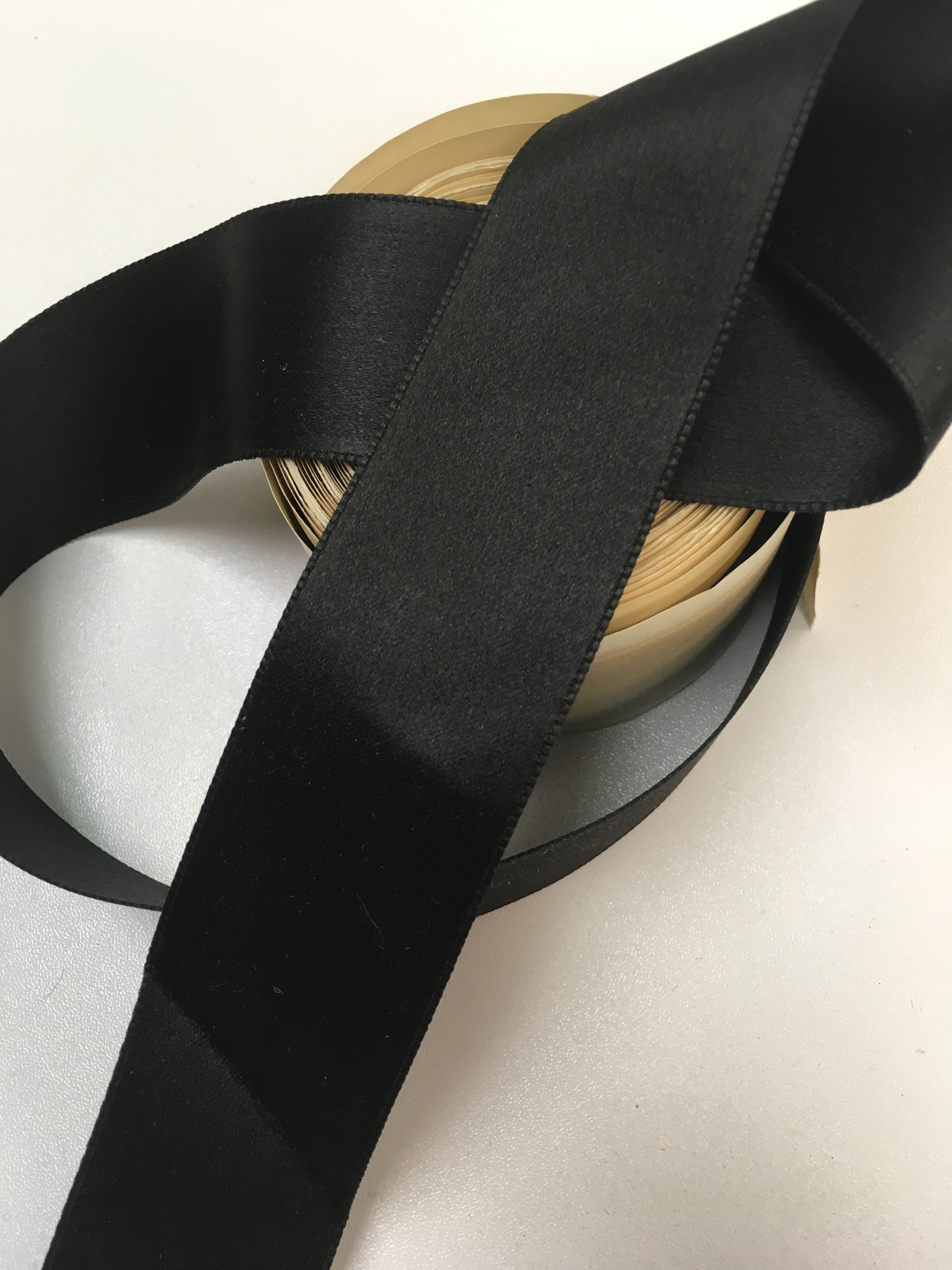 Vintage 30s black silk satin ribbon 1 3/8 inch