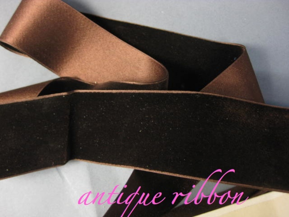 French Vintage ribbon wide silk velvet Victorian era 1 7/8 inch brown ...