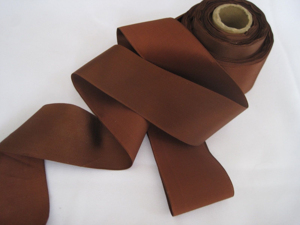 Vintage 30s rayon Medium brown fabric satin ribbon trim 2 inch wide
